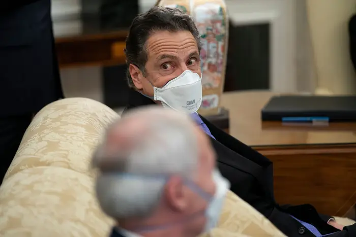 Governor Andrew Cuomo wears a mask in the Oval Office during a meeting with president Biden last week.